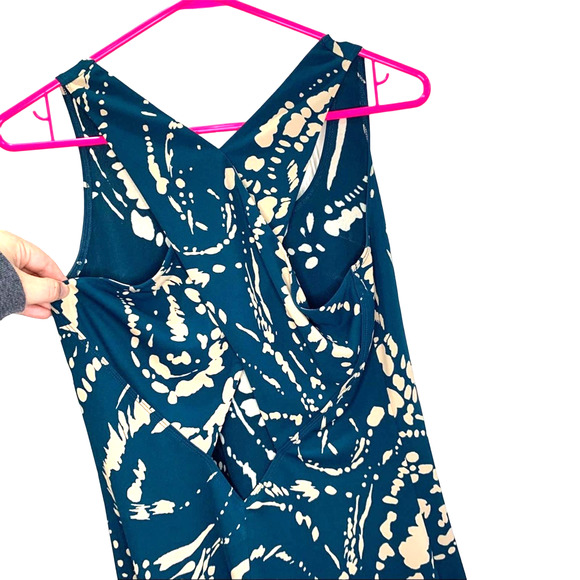 DKNY size XS cross back midi length sleeveless dress teal blue cream - Picture 4 of 4